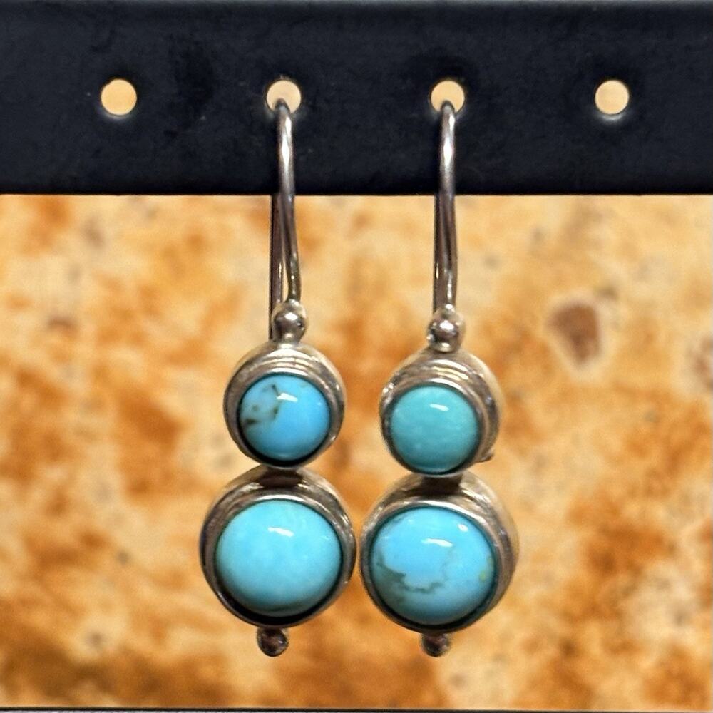 Sterling Silver and Turquoise Double Stone Drop Earrings by JC Made in Thailand - Picture 2 of 7
